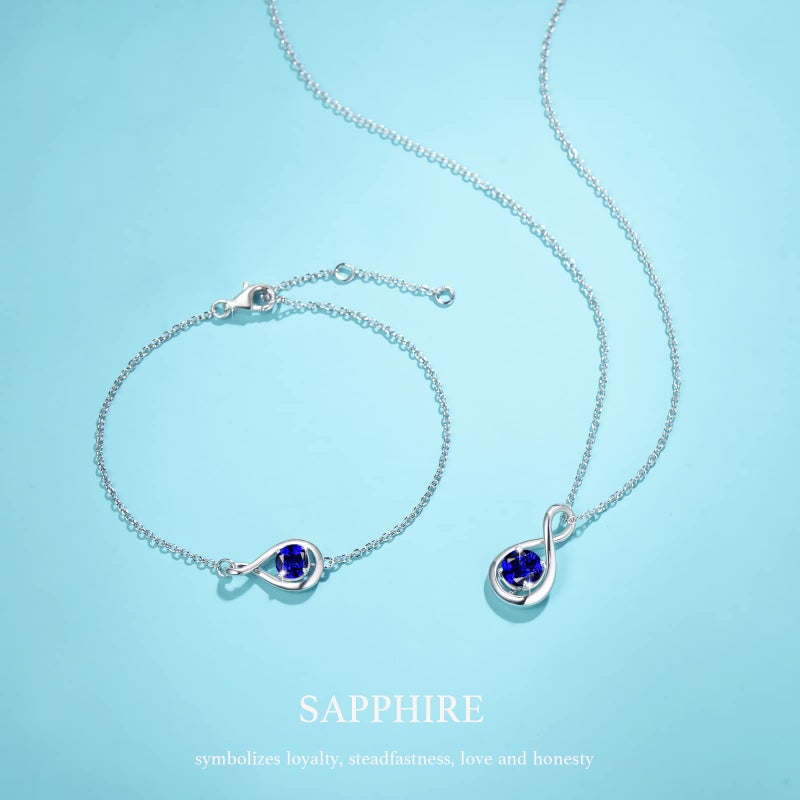 FANCIME September Sapphire Birthstone Bracelet for Women 925 Sterling Silver Dainty Infinity Link Bracelet Fine Jewelry Christmas Birthday Gifts for Mom Wife, Chain Length 6.7+1.2" - Image 2